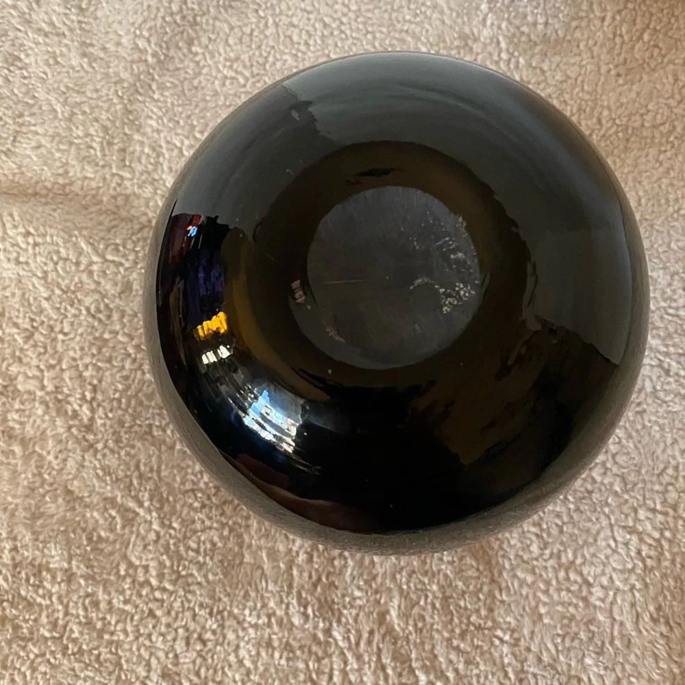Bulbous hand blown Art Glass, Black with Red Wave Vase